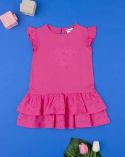 Prenatal Vestiti E Completi-Abito Bimba Fucsia Jersey E Sangallo