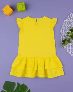 Prenatal Vestiti E Completi-Abito Bimba In Jersey E Sangallo Giallo