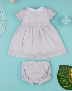 Prenatal Abiti Completi E Tutine-Abito Lino Bimba Rigato Beige