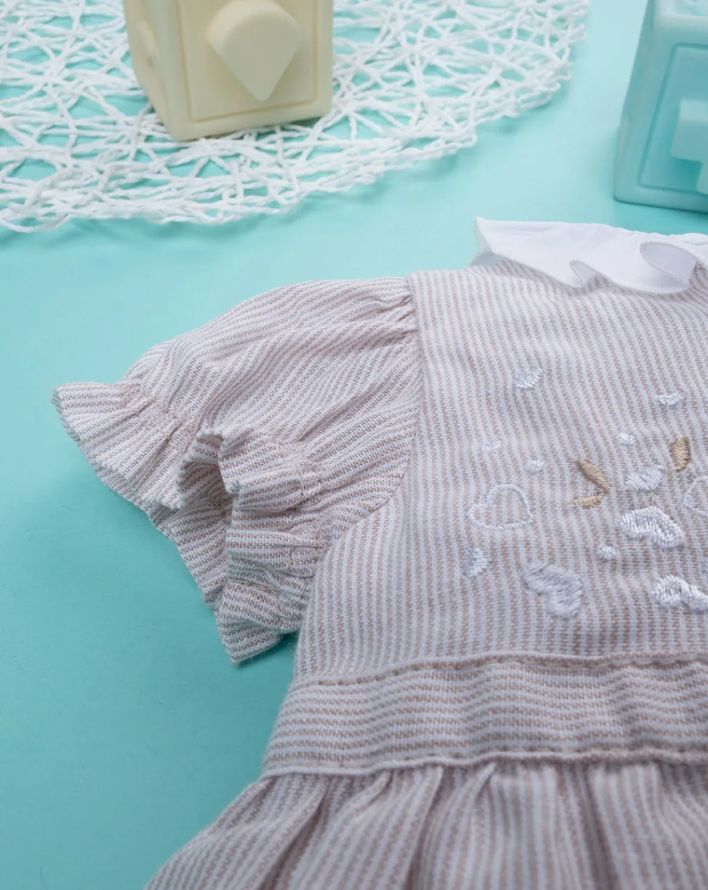 Prenatal Abiti Completi E Tutine-Abito Lino Bimba Rigato Beige