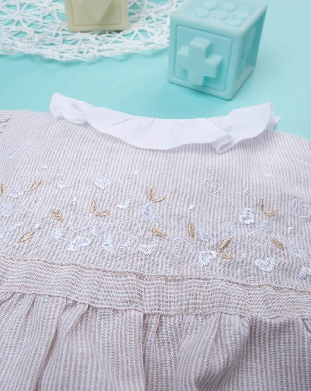 Prenatal Abiti Completi E Tutine-Abito Lino Bimba Rigato Beige