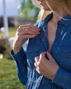 Prenatal Abiti E Completi-Abito Premaman Allattamento In Chambray