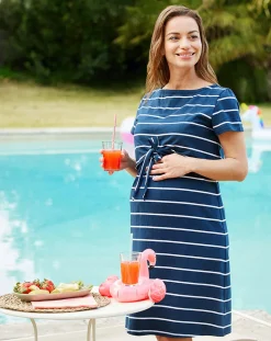 Prenatal Abiti E Completi-Abito Premaman Allattamento Blu Fantasia Righe