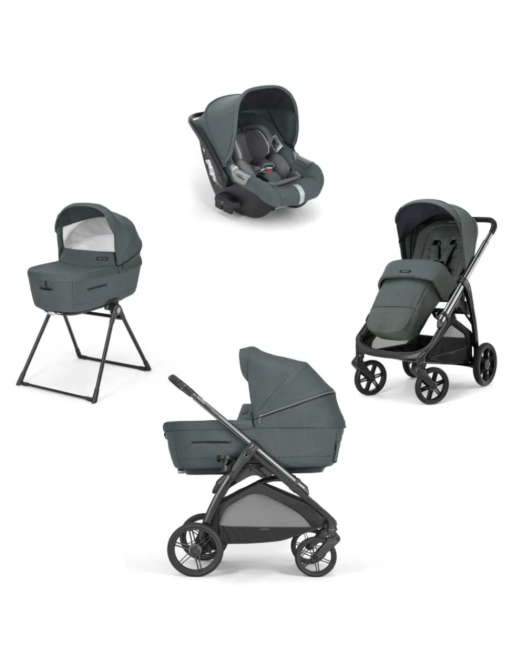 Inglesina Trio E Duo-Aptica System Quattro Colore Emerald Green Con Seggiolino Auto Cab + Telaio Litio -