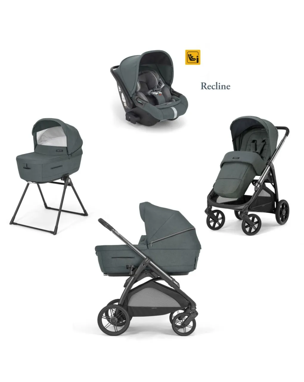 Inglesina Trio E Duo-Aptica System Quattro Colore Emerald Green Con Seggiolino Auto Darwin Infant Recline + Telaio Litio -
