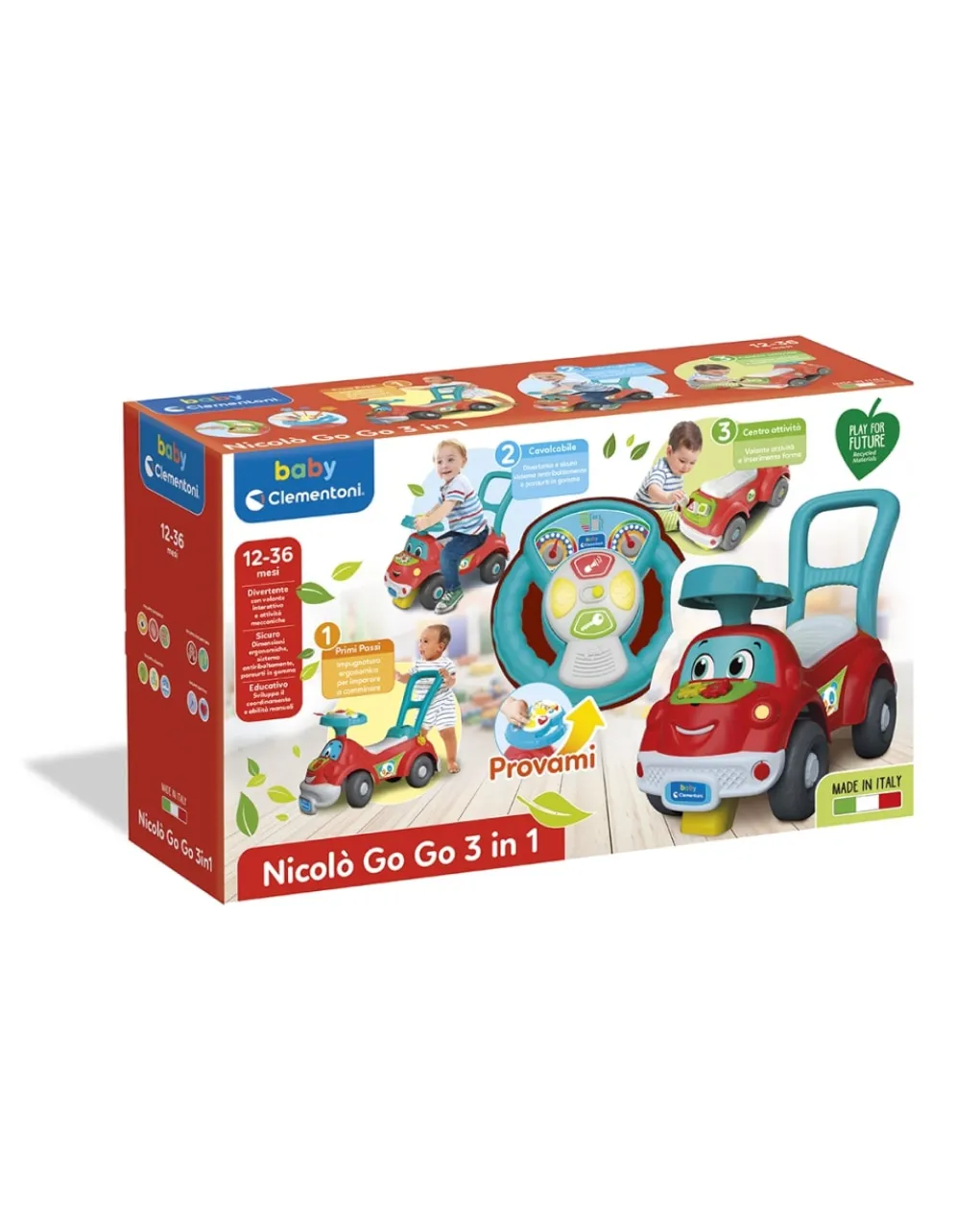 Baby Clementoni Giochi Primi Mesi-- Nicolo Go Go 3 In 1Macchinina Primi Passi