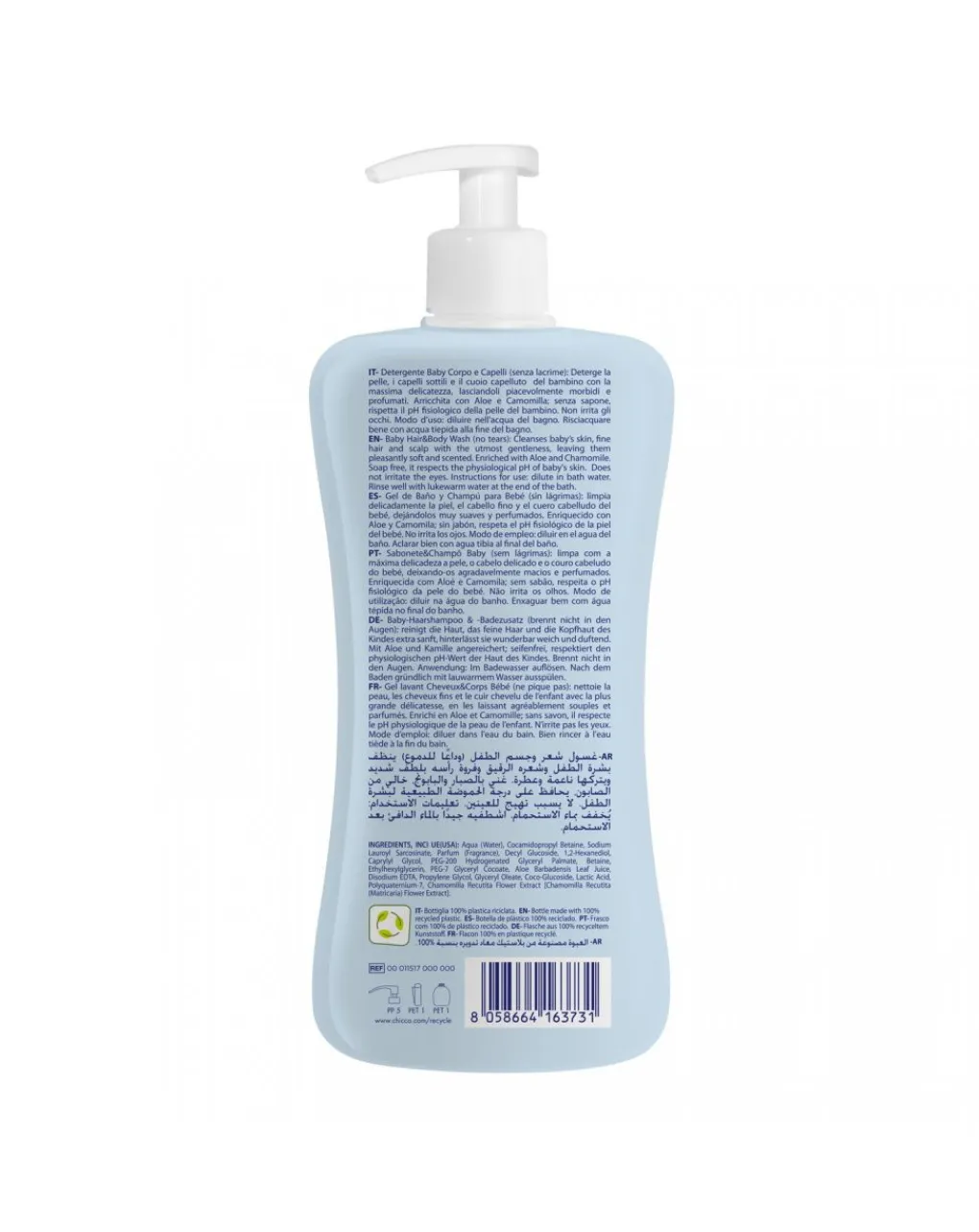 Chicco Saponi E Bagnoschiuma-Baby Detergente Corpo&Capelli Natural Sensation 500 Ml -