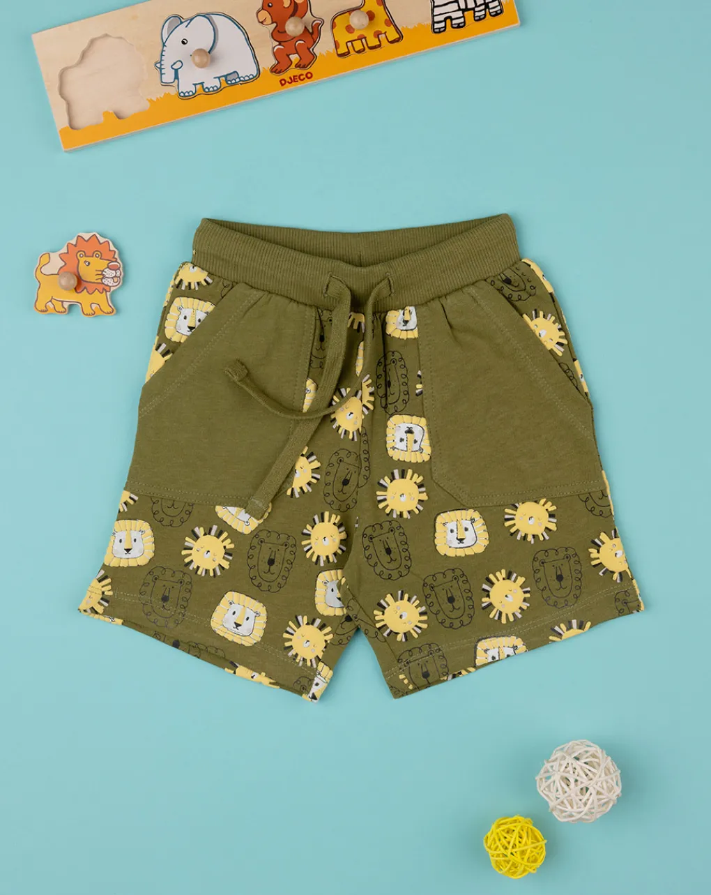 Prenatal Jeans Pantaloni E Salopette-Bermuda Verdi Bambino French Terry "Jungle”