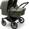 Bugaboo Trio E Duo Gemellari-Donkey 5 Gemellare Navicella E Passeggino Telaio Nerotessuti E Cappottina Forest Green