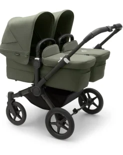 Bugaboo Trio E Duo Gemellari-Donkey 5 Gemellare Navicella E Passeggino Telaio Nerotessuti E Cappottina Forest Green