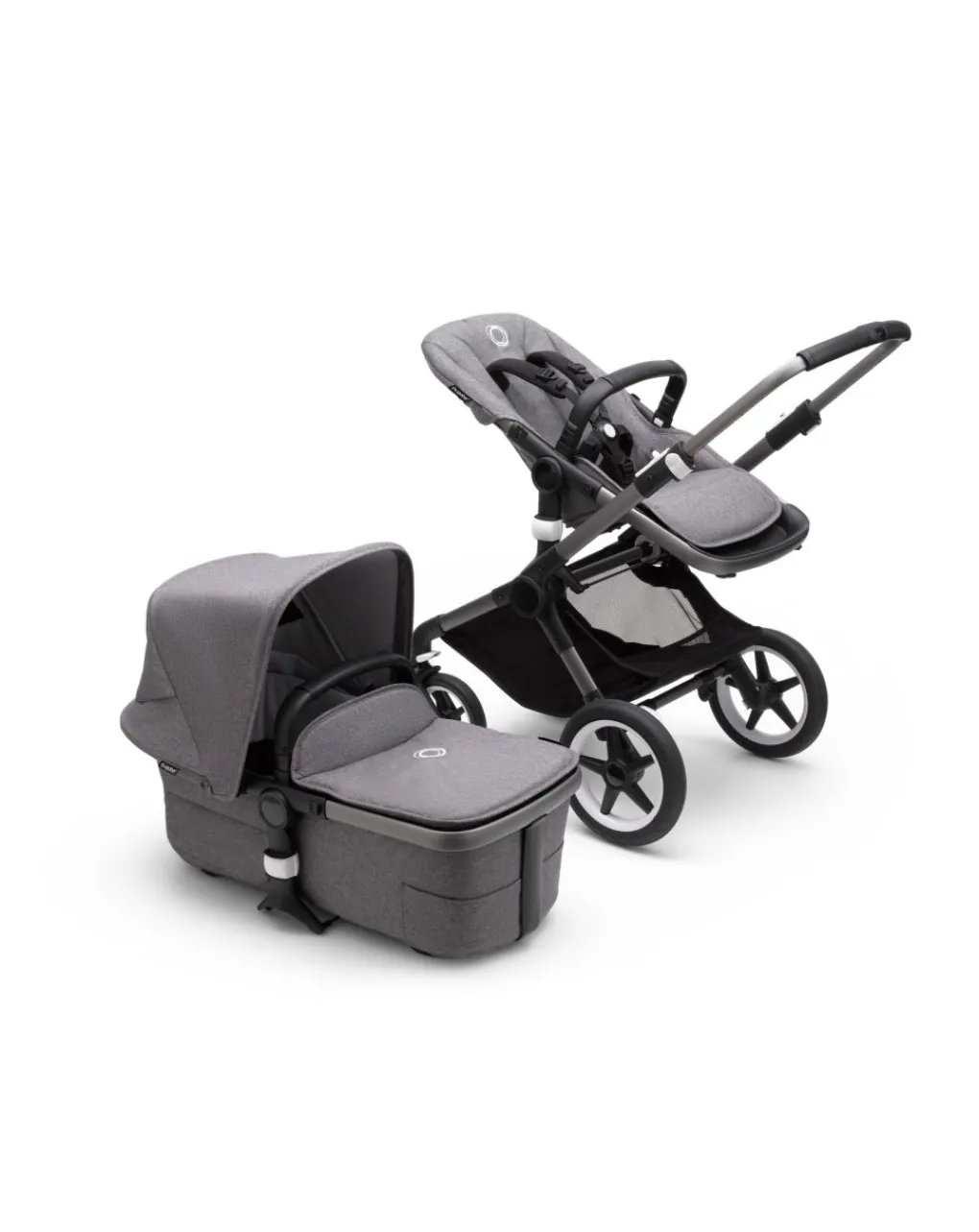 Bugaboo Trio E Duo-Fox 3 Navicella E Passeggino Telaio Graphitetessuti E Cappottina Grey Melange