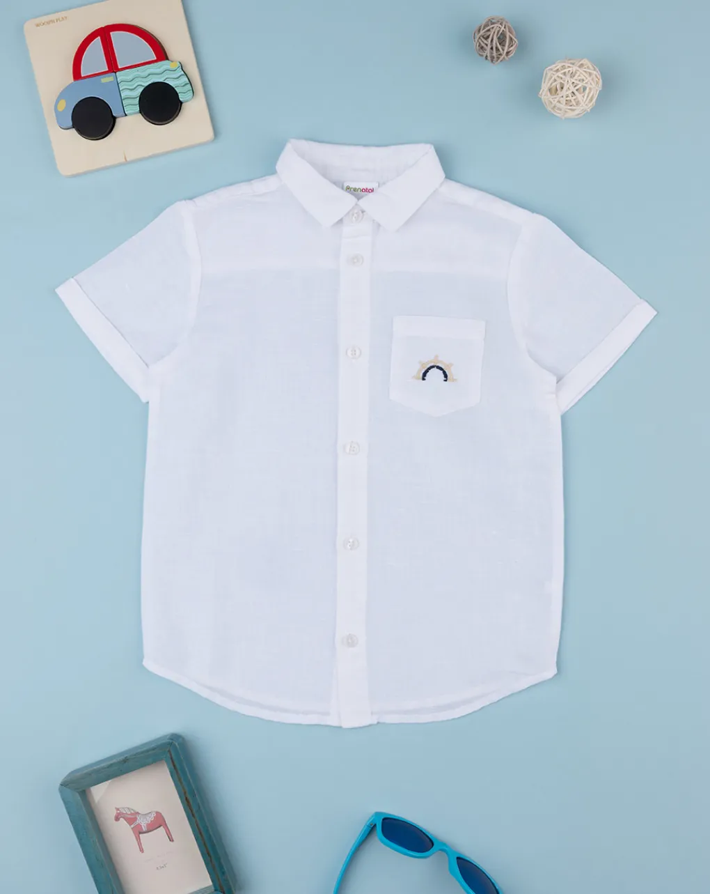 Prenatal Magliette E Camicie-Camicia Lino Bimbo Bianca