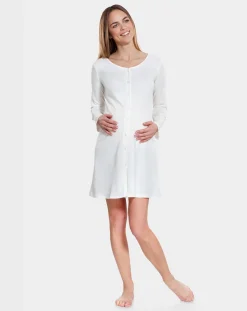 Prenatal Pigiami E Camicie Da Notte-Camicia Parto Bianca Aperta Maniche Lunghe