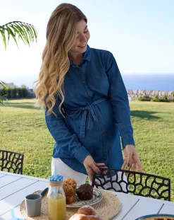 Prenatal Camicie E Bluse-Camicia Premaman Allattamento In Chambray