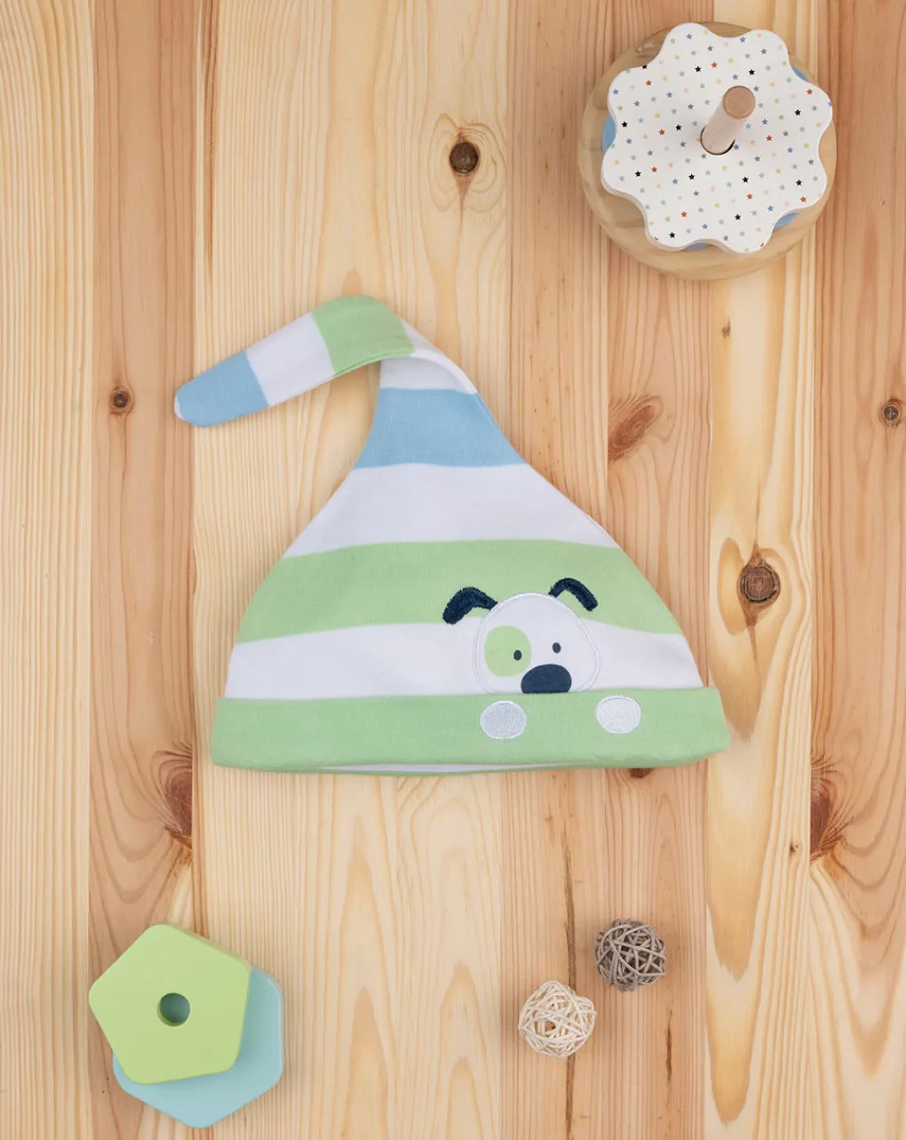 Prenatal Cappellini Cuffiette E Muffole-Cappello Bimbo Rigato "Cagnolino”