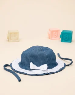 Prenatal Cappellini Cuffiette E Muffole-Cappello Neonata Chambray Con Sangallo