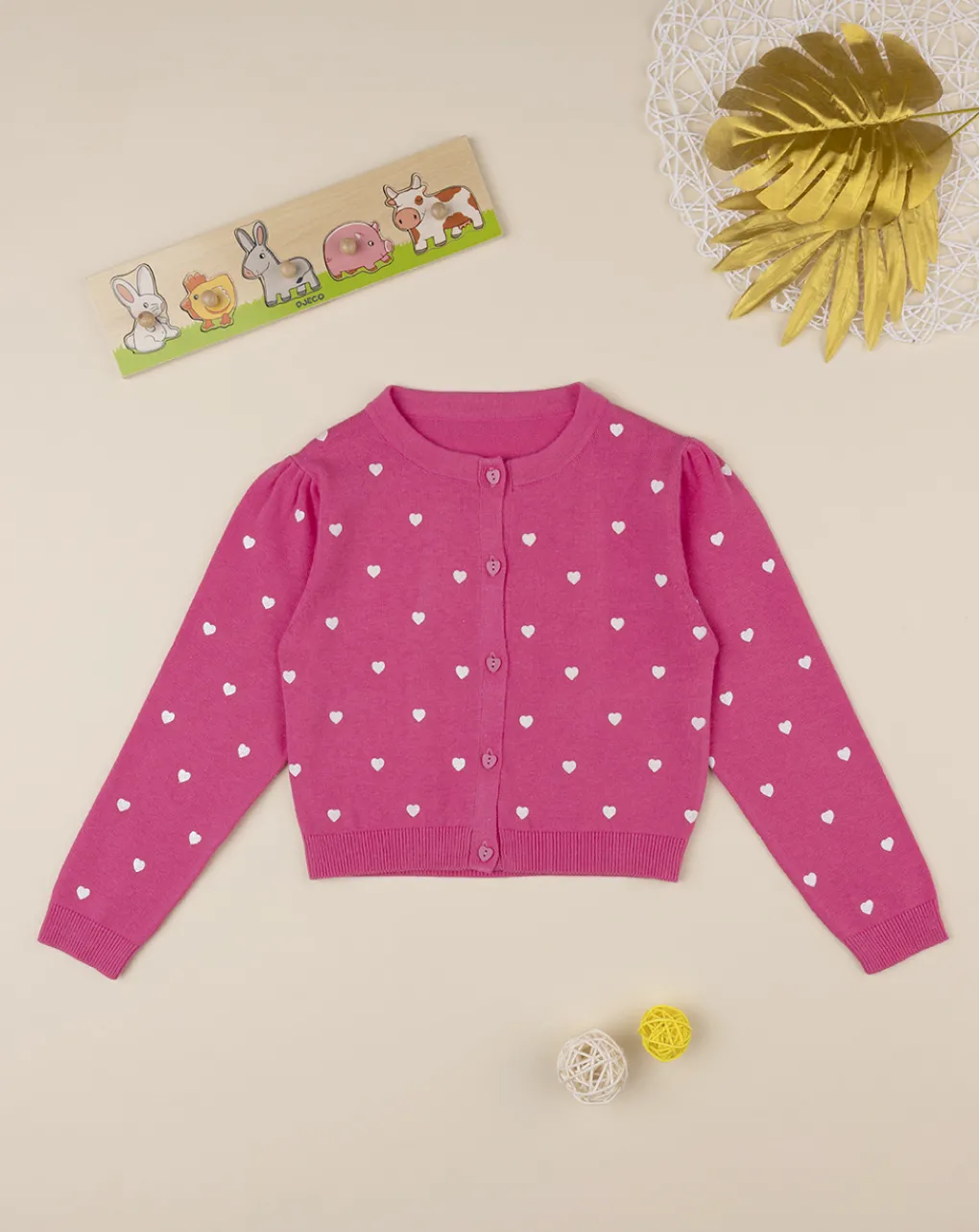 Prenatal Felpe E Maglioni-Cardigan Tricot Bimba Rosa "Cuori”