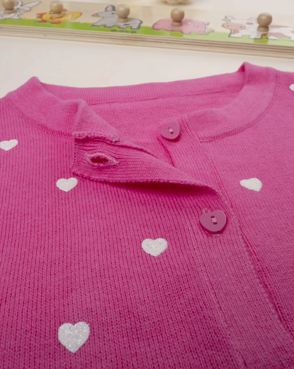 Prenatal Felpe E Maglioni-Cardigan Tricot Bimba Rosa "Cuori”