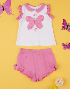 Prenatal Vestiti E Completi-Completo Bimba Farfalla Canotte + Shorts