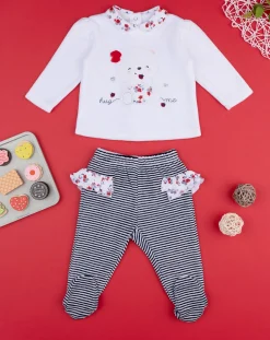 Prenatal Abiti Completi E Tutine-Completo Bimba Rigato Panna & Blu Organic Cotton