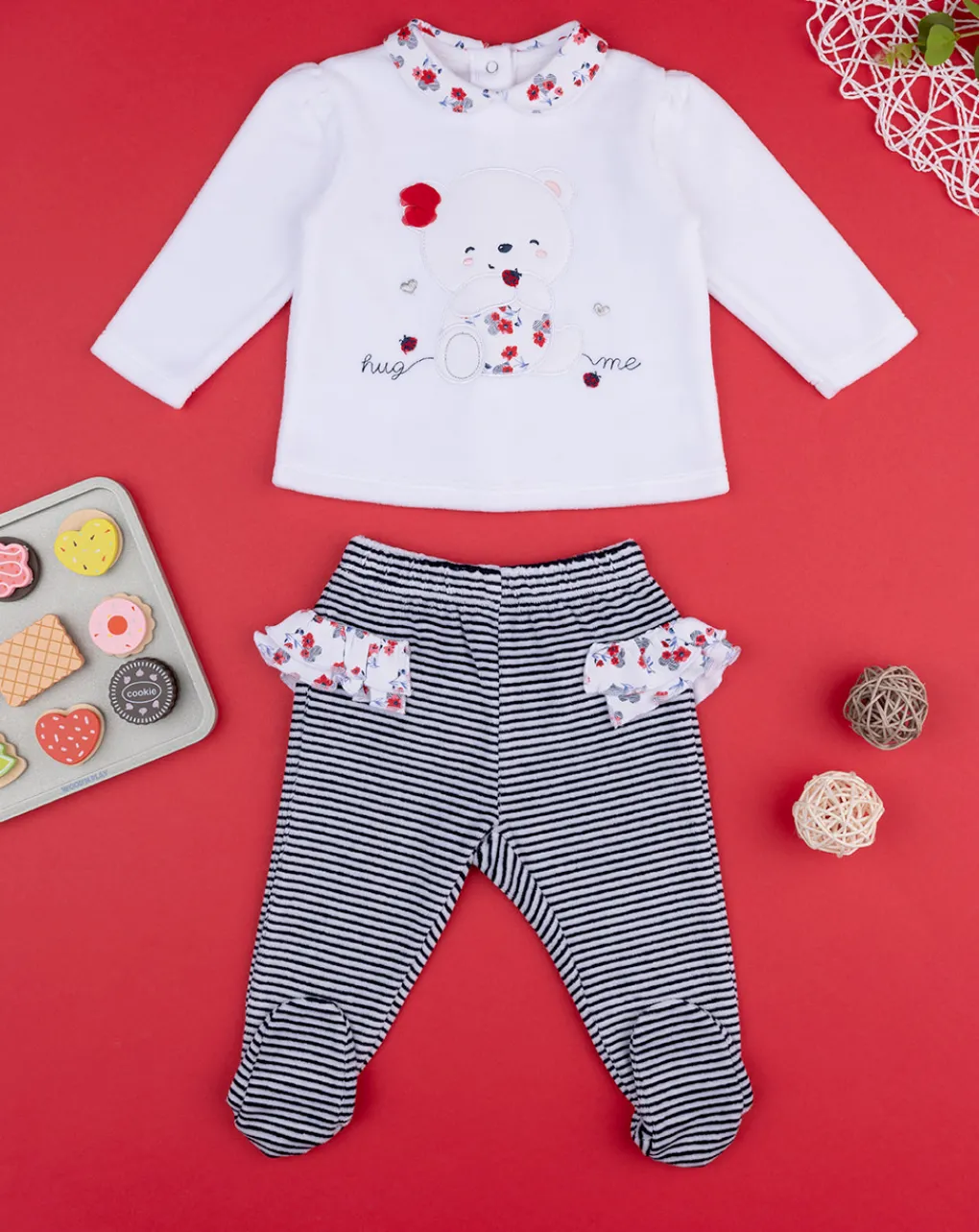 Prenatal Abiti Completi E Tutine-Completo Bimba Rigato Panna & Blu Organic Cotton