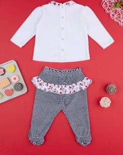 Prenatal Abiti Completi E Tutine-Completo Bimba Rigato Panna & Blu Organic Cotton