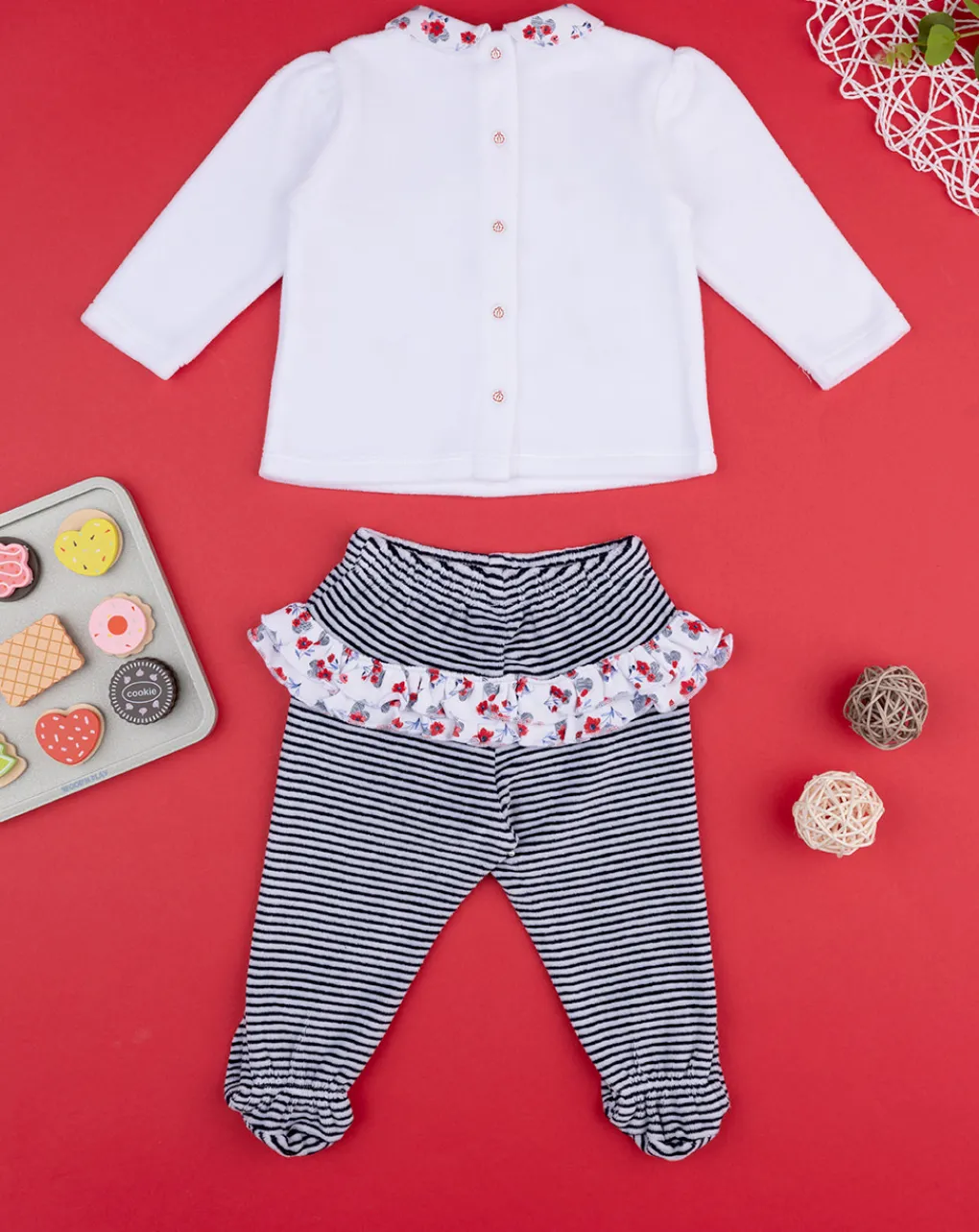 Prenatal Abiti Completi E Tutine-Completo Bimba Rigato Panna & Blu Organic Cotton