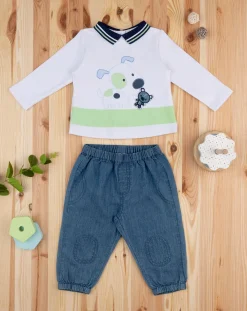 Prenatal Abiti Completi E Tutine-Completo Bimbo Chambray "Cane”