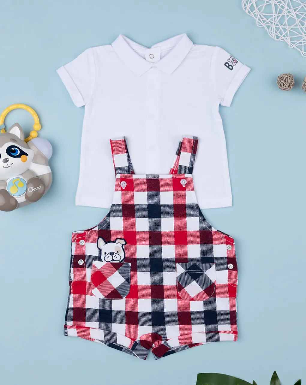 Prenatal Abiti Completi E Tutine-Completo Corto Neonatao T-Shirt + Salopette Vichy