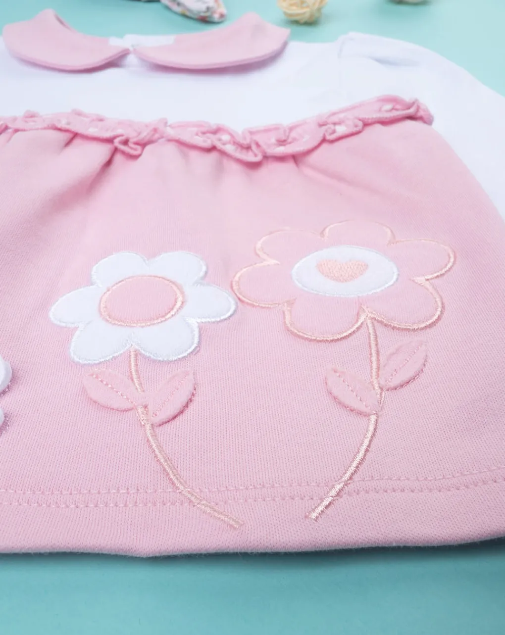 Prenatal Abiti Completi E Tutine-Completo Due Pezzi Neonata Floreale Bianco E Rosa