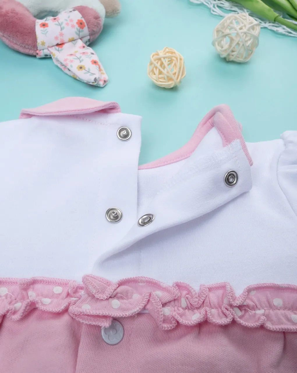 Prenatal Abiti Completi E Tutine-Completo Due Pezzi Neonata Floreale Bianco E Rosa