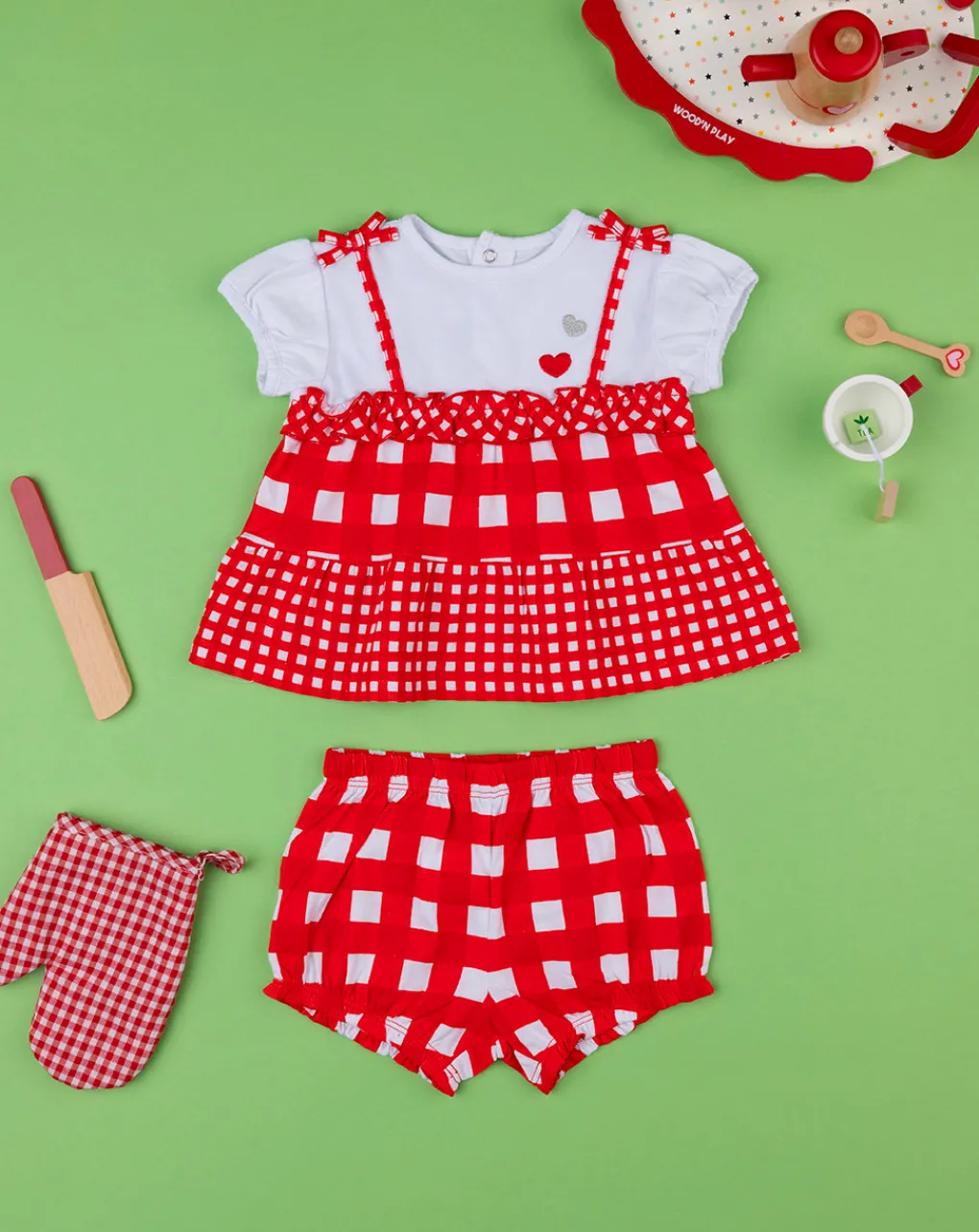 Prenatal Abiti Completi E Tutine-Completo Jersey Bimba Vichy Rosso