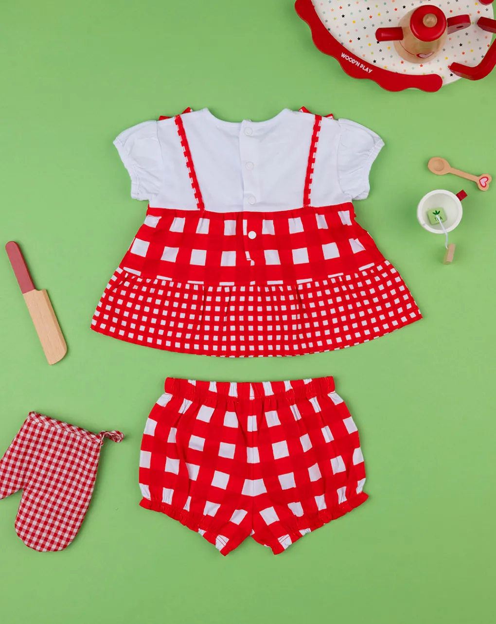 Prenatal Abiti Completi E Tutine-Completo Jersey Bimba Vichy Rosso