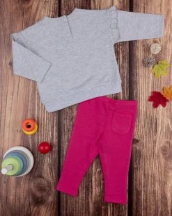 Prenatal Vestiti E Completi-Completo Jogging Bimba Grigio E Rosa