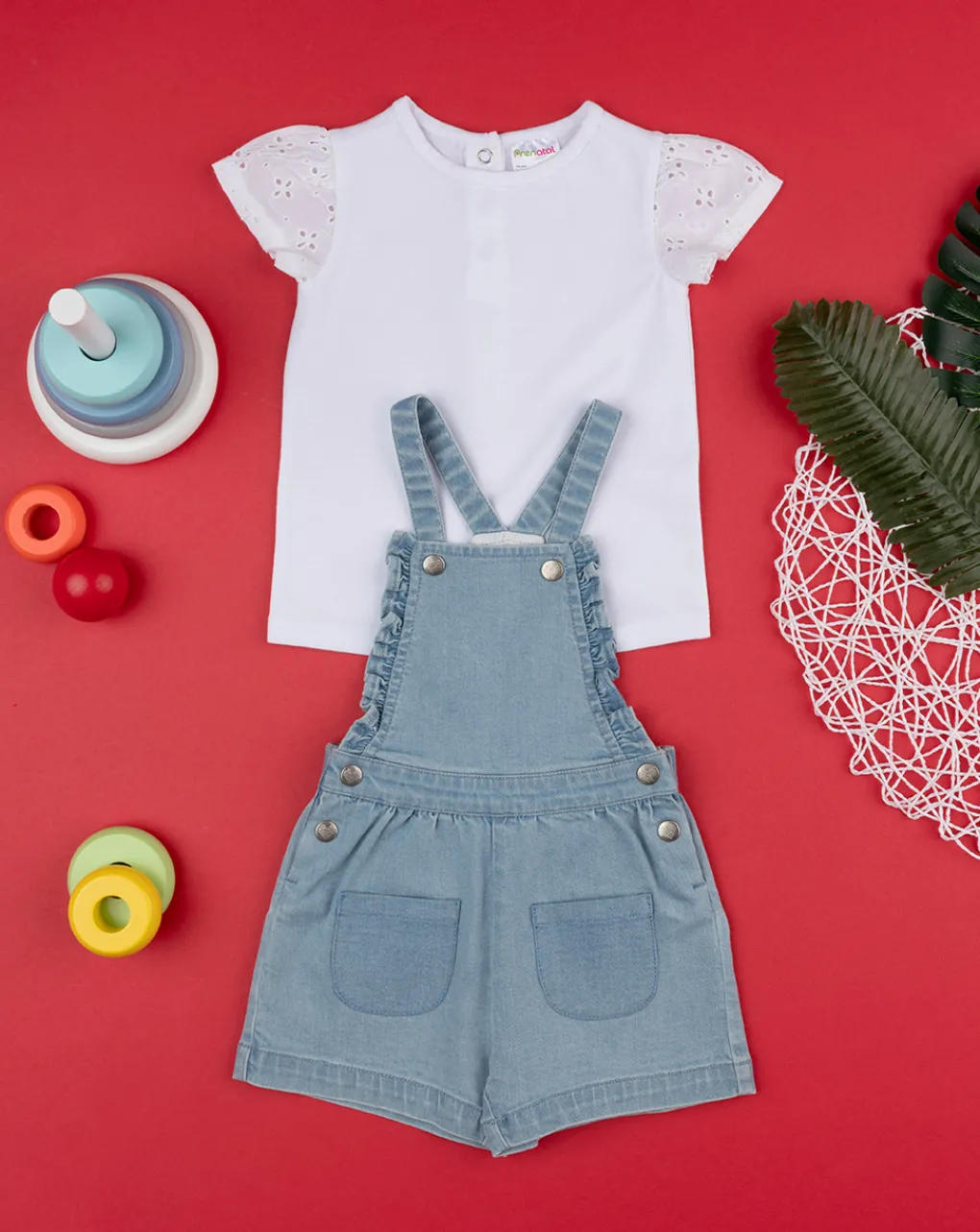 Prenatal Vestiti E Completi-Completo Salopette E T-Shirt Bimba