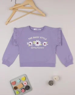 Prenatal Felpe E Maglioni-Felpa Bimba Lilla "Margherite” Organic Cotton