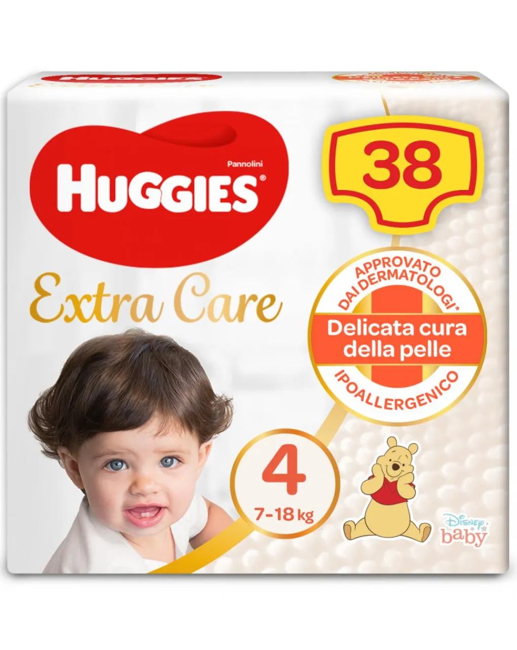 Huggies Taglia 4-Pannolini Extra Care Grande Tg. 4 (7-18 Kg) - 38 Pezzi