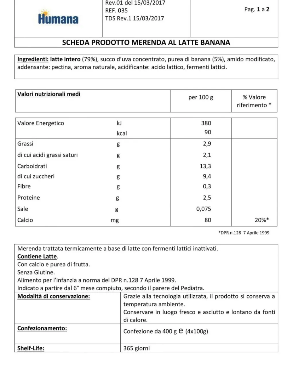 Plasmon Merende Al Latte E Yogurt-Humana Merenda Latte Banana 4X100Gr