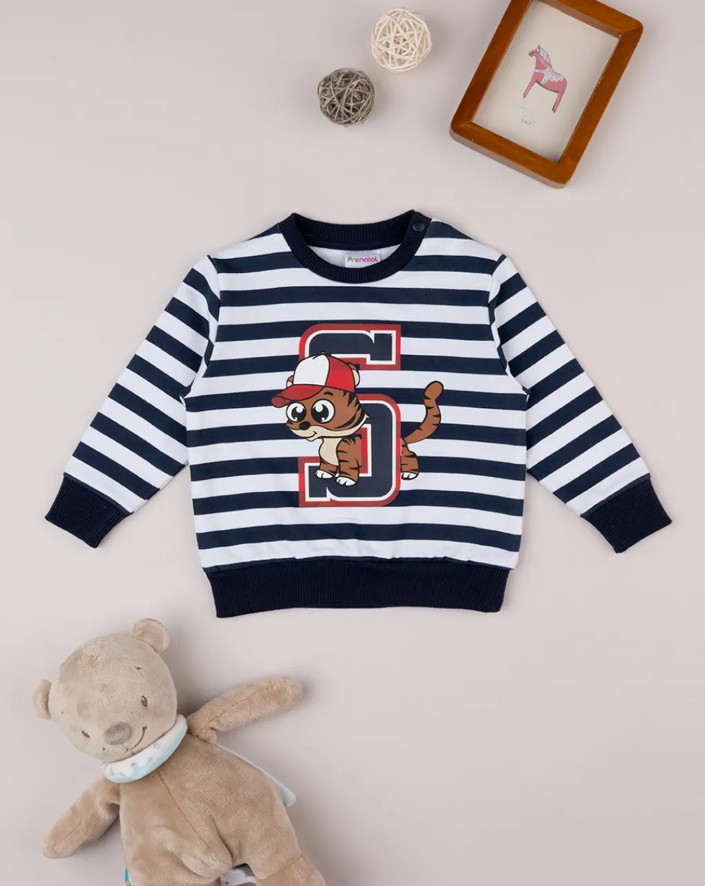Prenatal Maglioni E Cardigan-Maglia French Terry Bimbo Rigata Bianco/Blu
