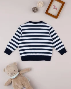 Prenatal Maglioni E Cardigan-Maglia French Terry Bimbo Rigata Bianco/Blu