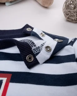 Prenatal Maglioni E Cardigan-Maglia French Terry Bimbo Rigata Bianco/Blu