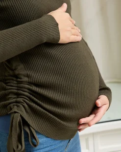 Prenatal Maglieria Premaman-Maglioncino Premaman A Costine Verde Militare