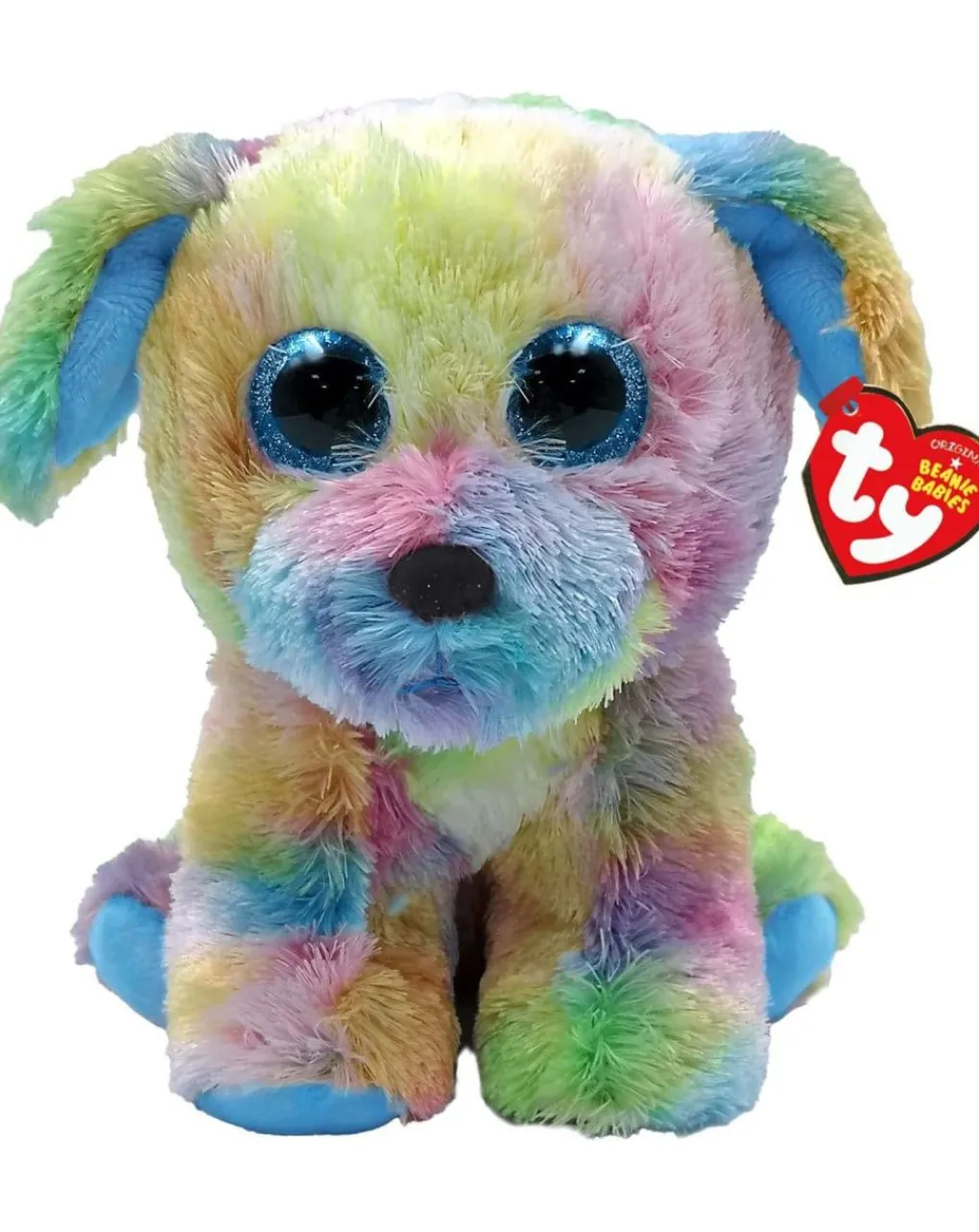 TY Bambole Personaggi E Accessori-Max The Dog Cagnolino Peluche Arcobaleno Con Occhioni Glitter Azzurri 15 Cm -