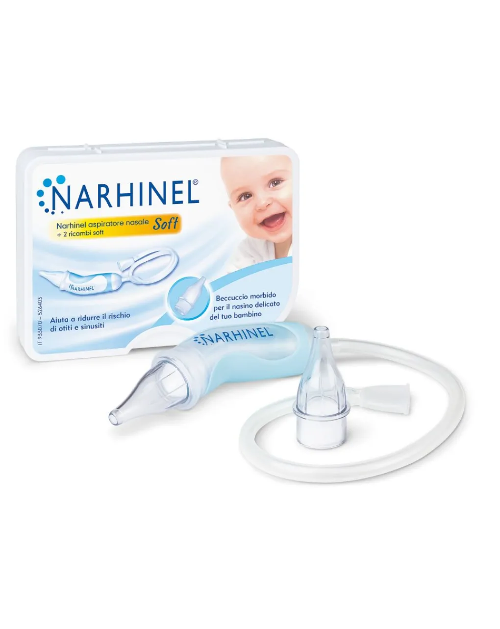 Narhinel Cura Naso Occhi E Orecchie-- Aspiratore Nasale Soft Per Neonati E Bambini - Con 2 Ricambi Soft