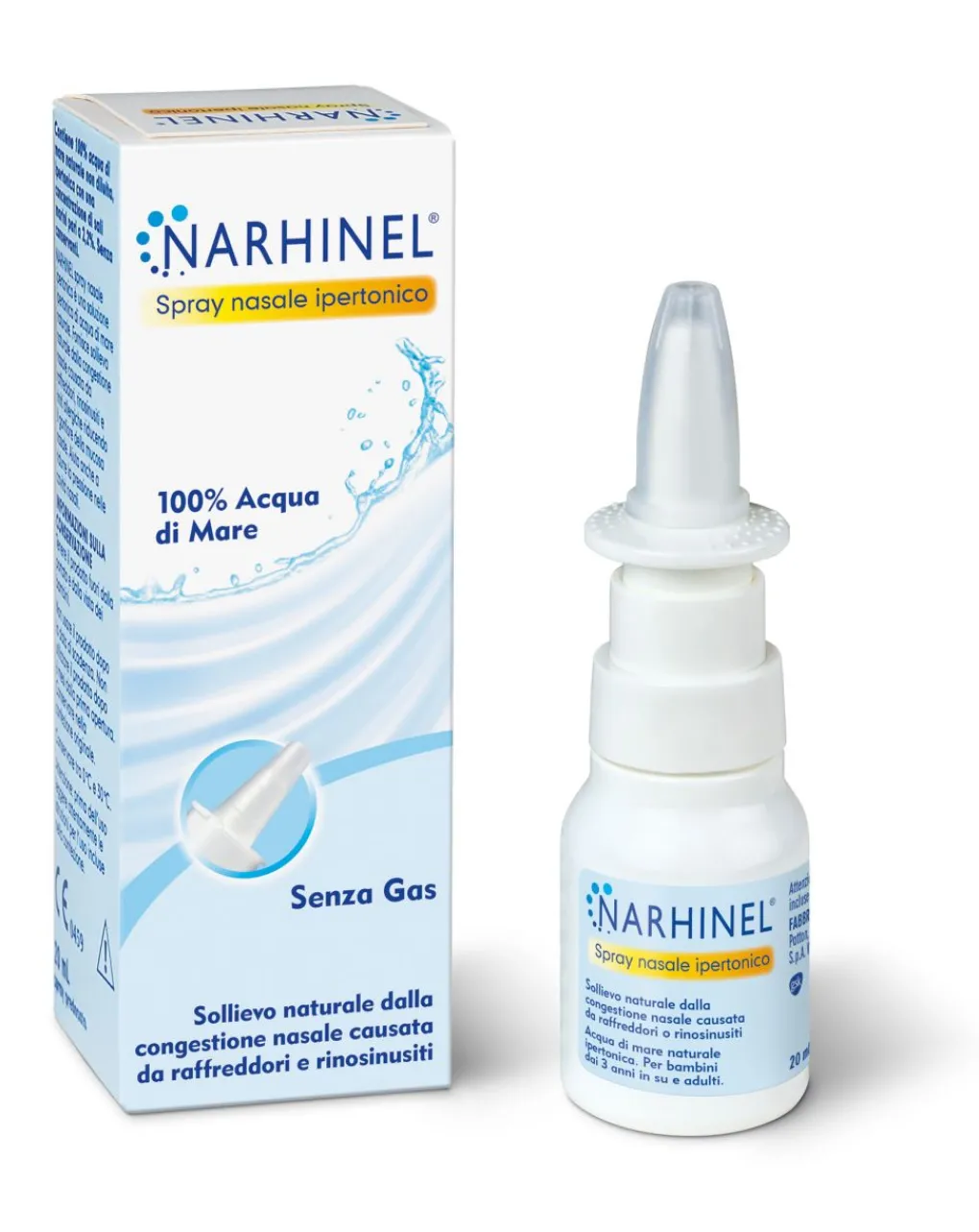 Narhinel Cura Naso Occhi E Orecchie-- Spray Nasale Ipertonico Con Acqua Di Mare - 20 Ml