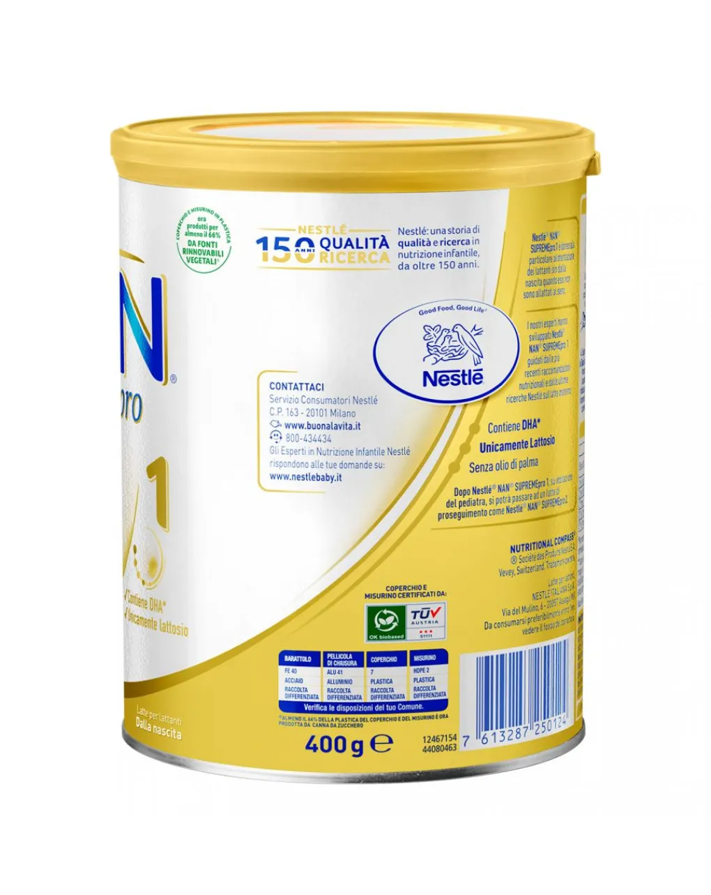 Nestle Latte Neonati 1-Nan Supreme Pro 1 - Dalla Nascita. Latte Per Lattanti In Polvere In Latta Da 400G
