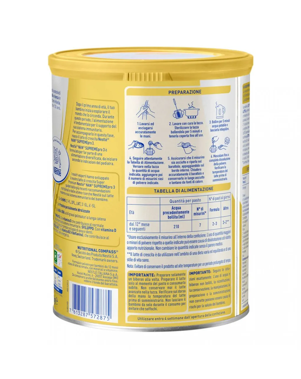 Nestle Latte Crescita 3 4 5-Nan Supremepro 3Da 12 Mesi. Latte Di Crescita In Polverelatta Da 800G