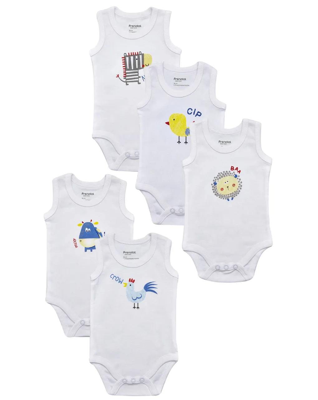 Prenatal Magliette E Body Intimi-Pack 5 Body Bianchi Con Animaletti