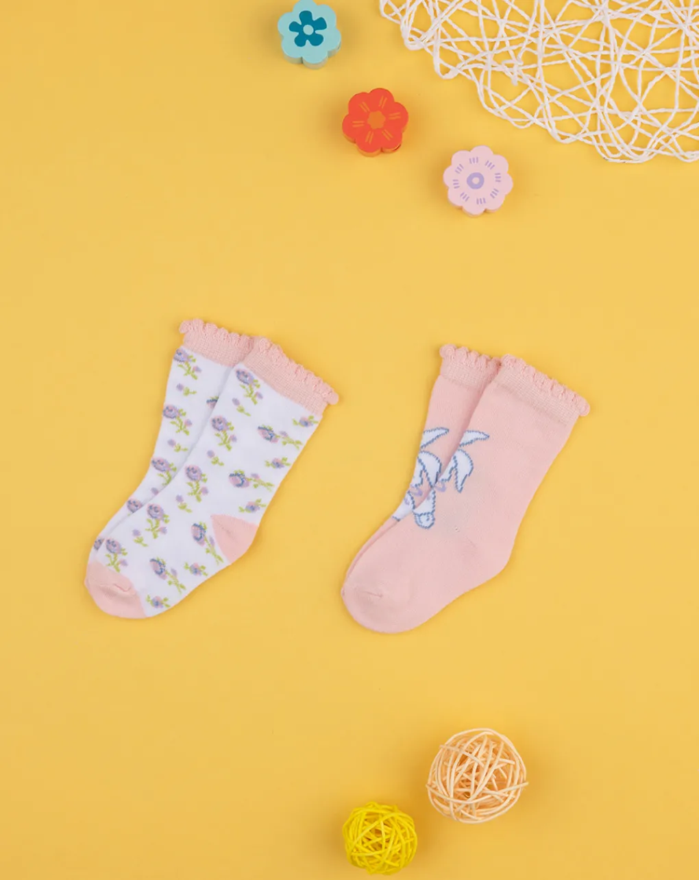 Prenatal Scarpine E Calze-Pack 2 Calze Bimba Rosa "Conigli”