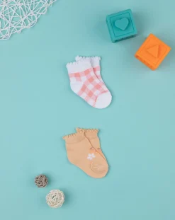 Prenatal Scarpine E Calze-Pack 2 Calze Bimba "Vichy E Albicocche”